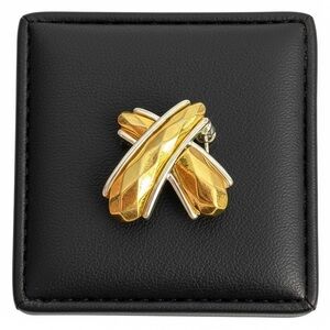 Anne Klein Signed AK Gold Tone Textured Crossed‎ Ribbon Brooch Pin